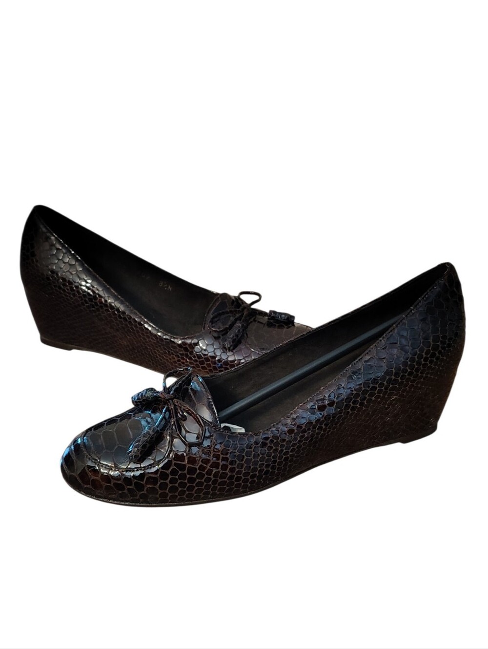 New Stuart Weitzman Nicetie Brown Snakeskin Emboss Leather  Wedge 8 1/2 Narrow